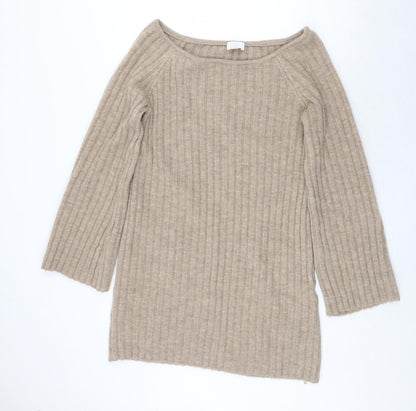H&M Womens Beige Boat Neck Acrylic Pullover Jumper Size M