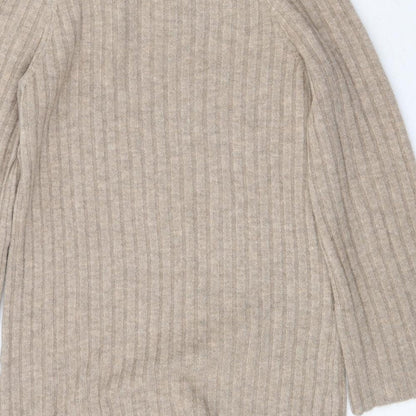 H&M Womens Beige Boat Neck Acrylic Pullover Jumper Size M
