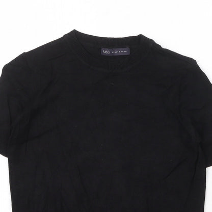 Marks and Spencer Womens Black Herringbone Viscose Basic T-Shirt Size 6 Round Neck