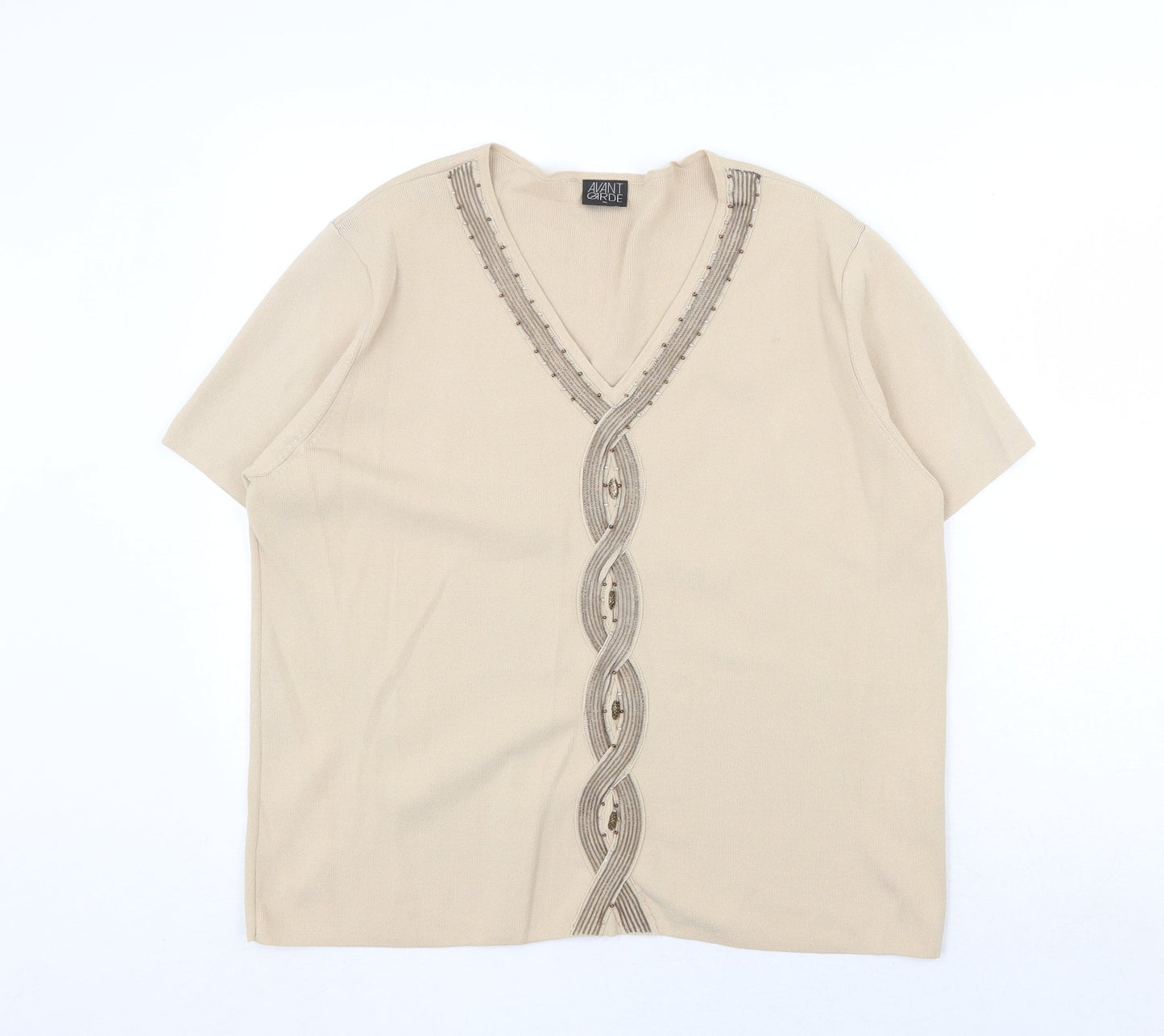 Avant Garde Womens Beige V-Neck Acrylic Pullover Jumper Size XL