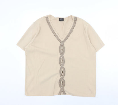 Avant Garde Womens Beige V-Neck Acrylic Pullover Jumper Size XL