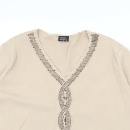 Avant Garde Womens Beige V-Neck Acrylic Pullover Jumper Size XL