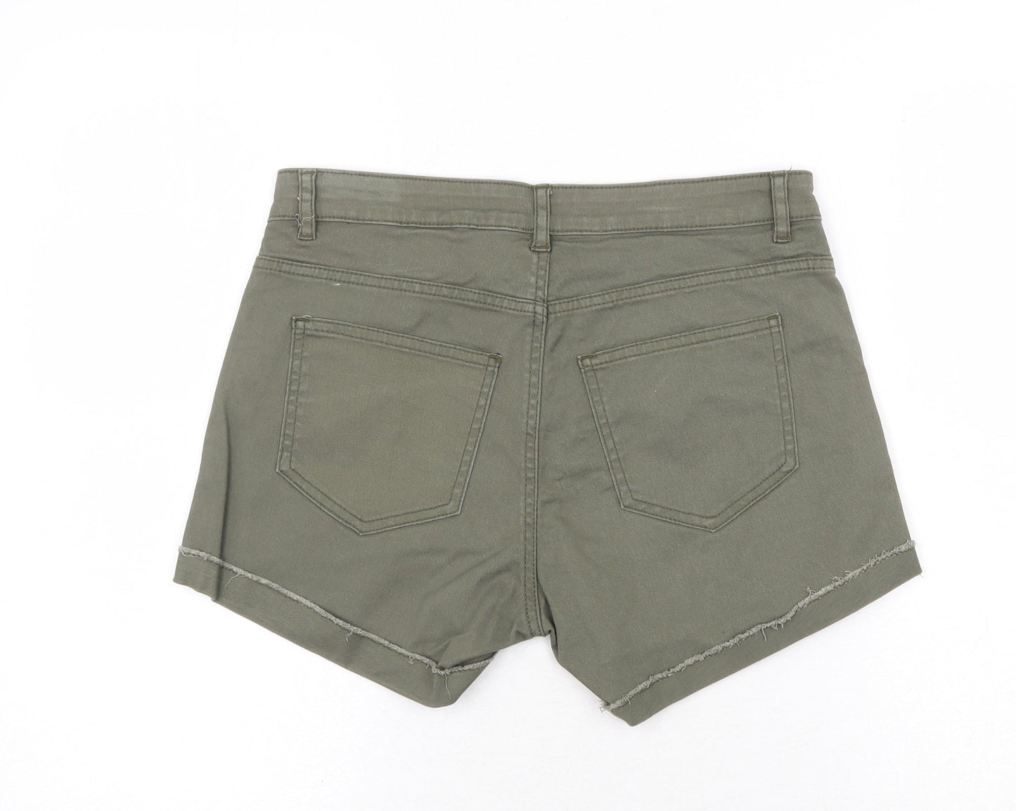 H&M Womens Green Cotton Boyfriend Shorts Size 8 Regular Zip