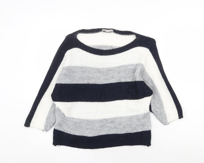 CARINA RICCI Womens Multicoloured Boat Neck Striped Acrylic Pullover Jumper Size S