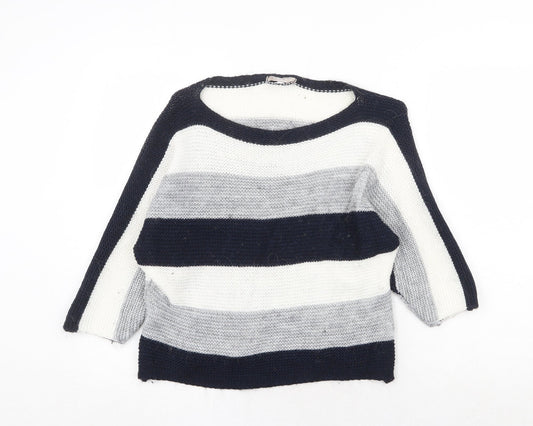 CARINA RICCI Womens Multicoloured Boat Neck Striped Acrylic Pullover Jumper Size S