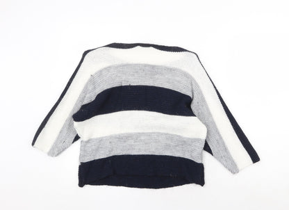 CARINA RICCI Womens Multicoloured Boat Neck Striped Acrylic Pullover Jumper Size S