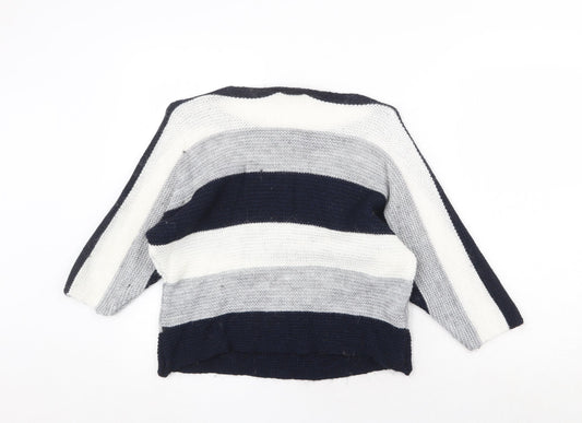 CARINA RICCI Womens Multicoloured Boat Neck Striped Acrylic Pullover Jumper Size S