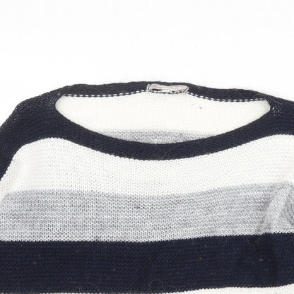 CARINA RICCI Womens Multicoloured Boat Neck Striped Acrylic Pullover Jumper Size S