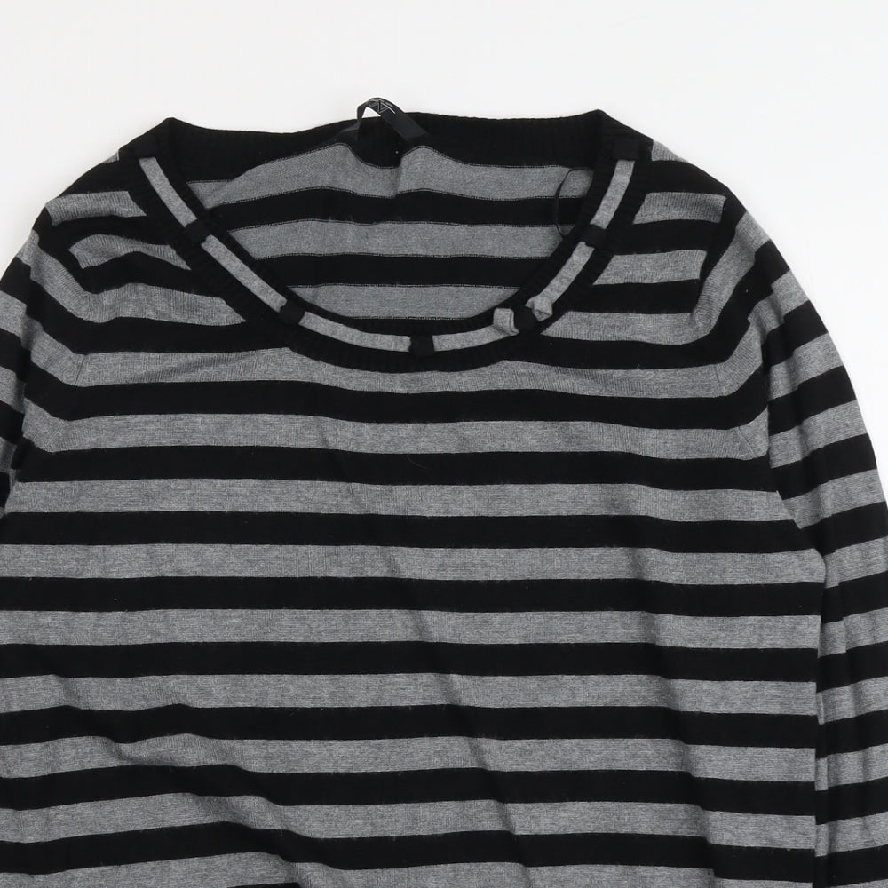 BHS Womens Black Boat Neck Striped Viscose Pullover Jumper Size 16
