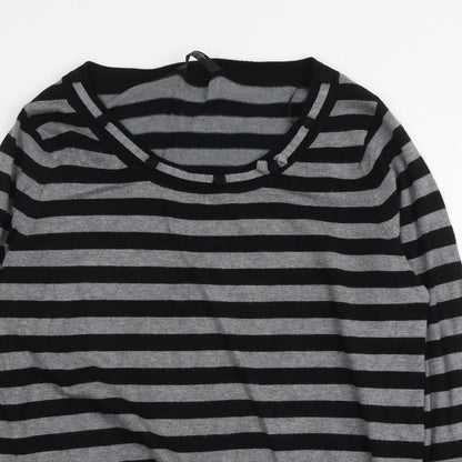 BHS Womens Black Boat Neck Striped Viscose Pullover Jumper Size 16
