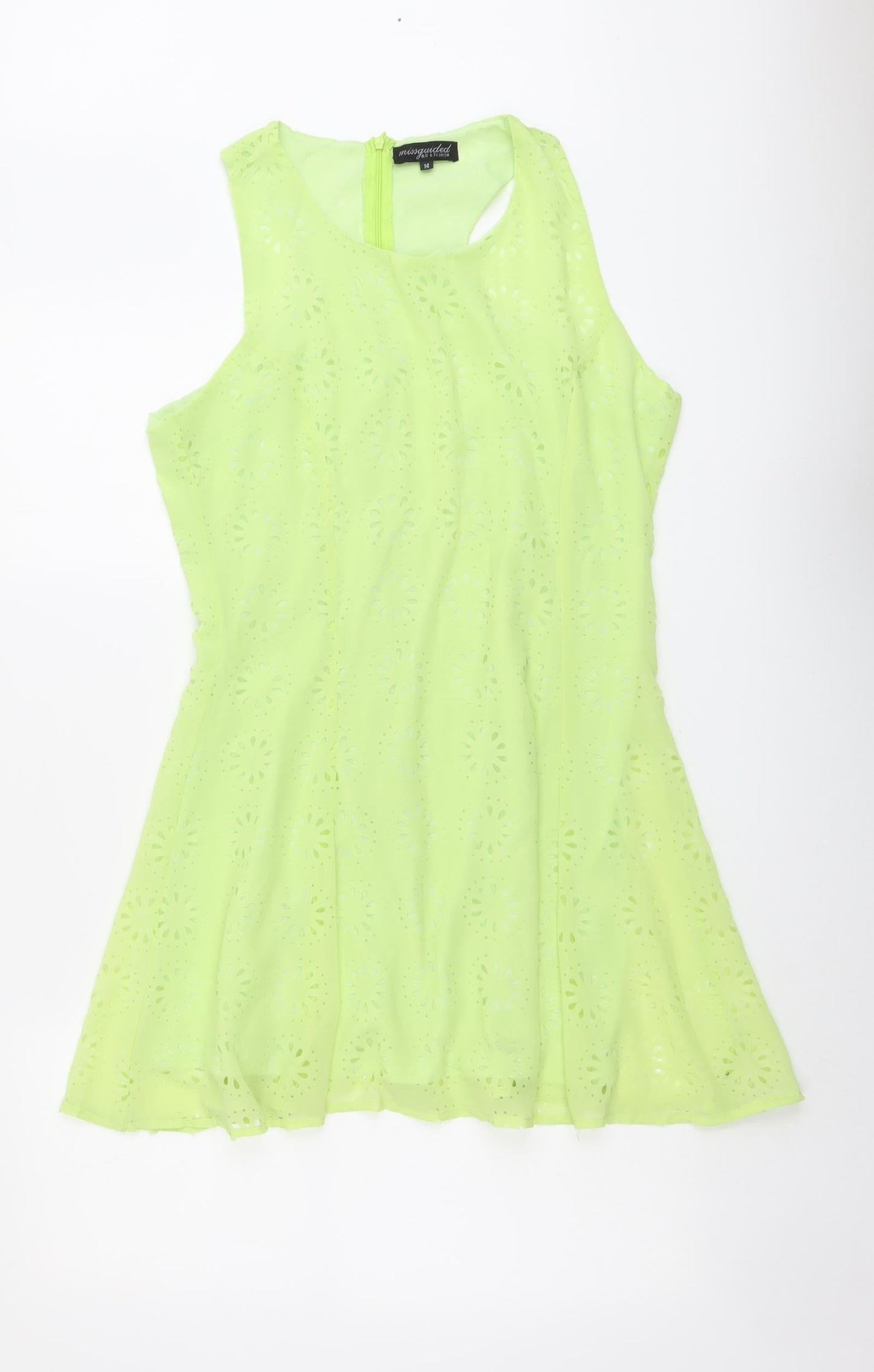 Missguided Womens Green Geometric Polyester Trapeze & Swing Size 14 Round Neck Zip