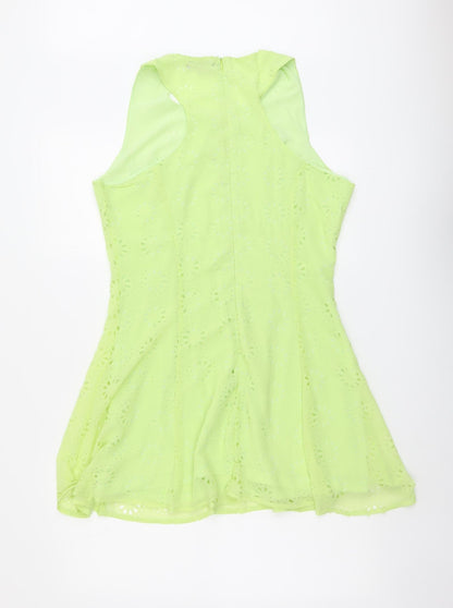 Missguided Womens Green Geometric Polyester Trapeze & Swing Size 14 Round Neck Zip