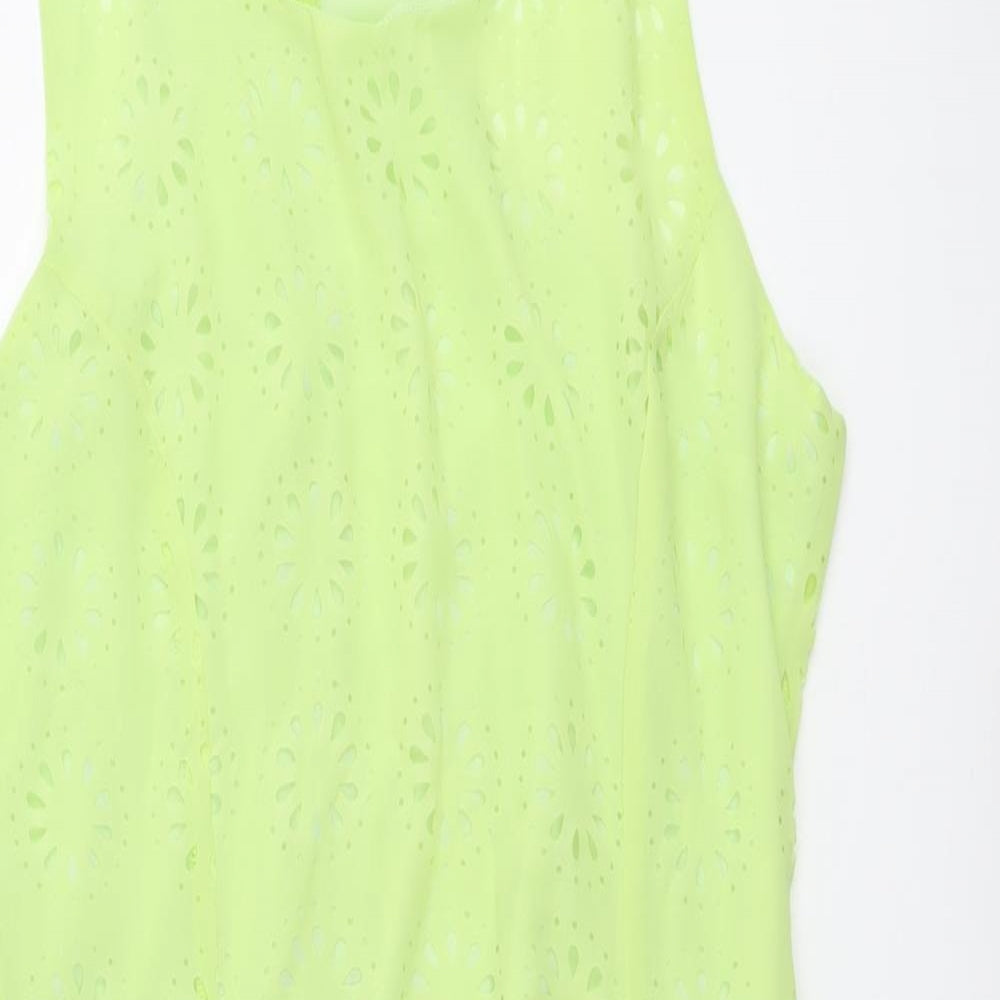 Missguided Womens Green Geometric Polyester Trapeze & Swing Size 14 Round Neck Zip