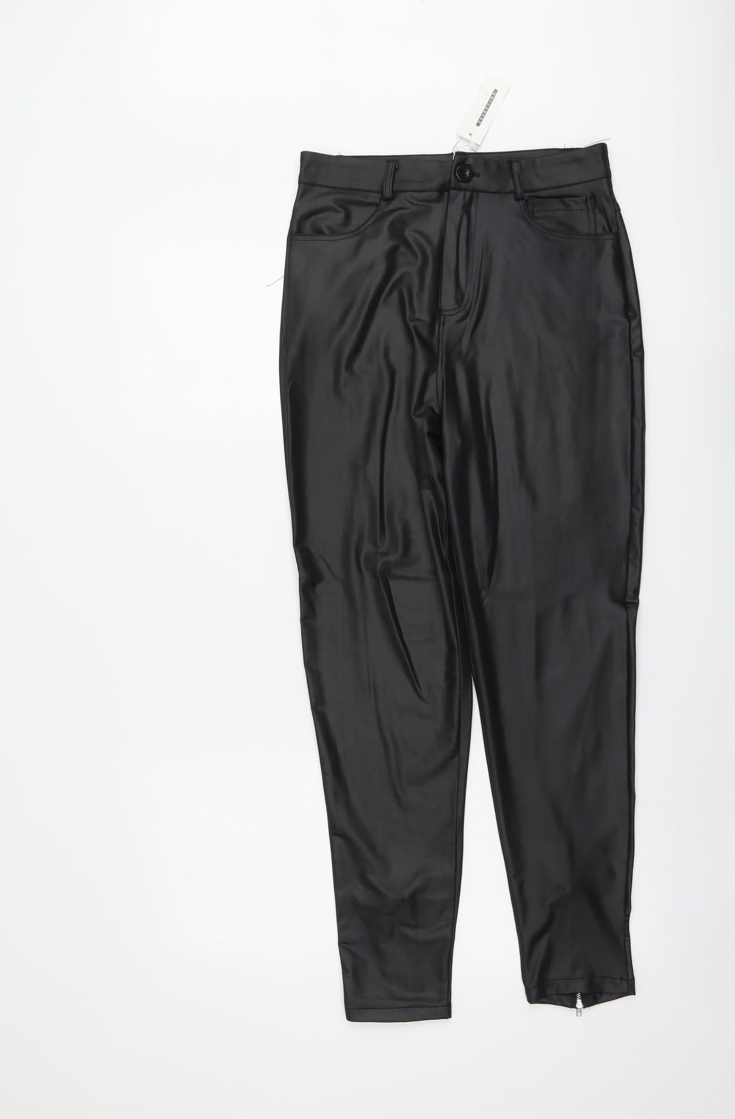 CBR Womens Black Cotton Trousers Size M L26 in Regular Button - Faux Leather