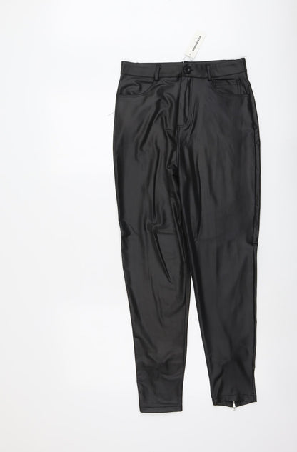 CBR Womens Black Cotton Trousers Size M L26 in Regular Button - Faux Leather
