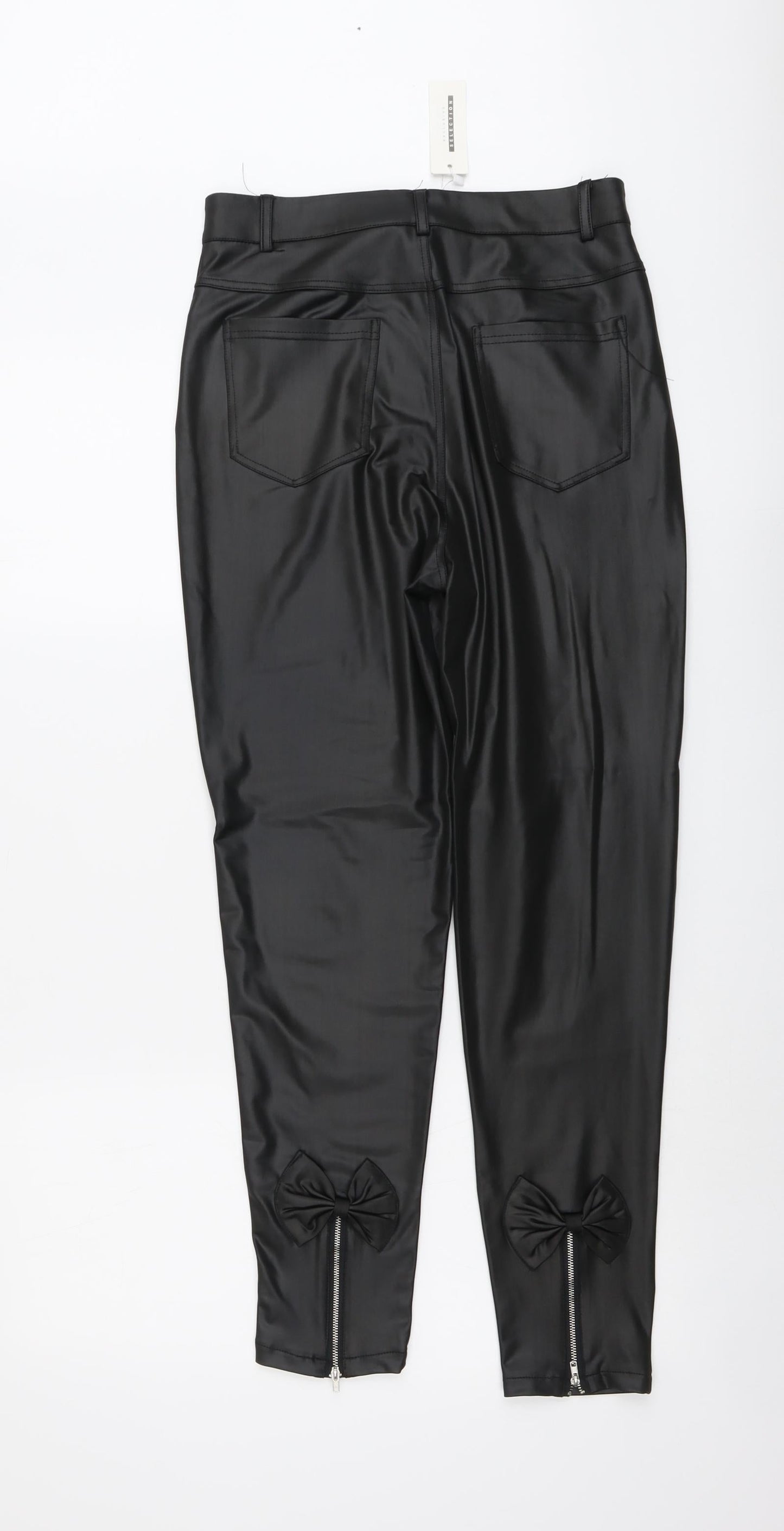 CBR Womens Black Cotton Trousers Size M L26 in Regular Button - Faux Leather