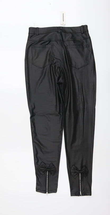 CBR Womens Black Cotton Trousers Size M L26 in Regular Button - Faux Leather