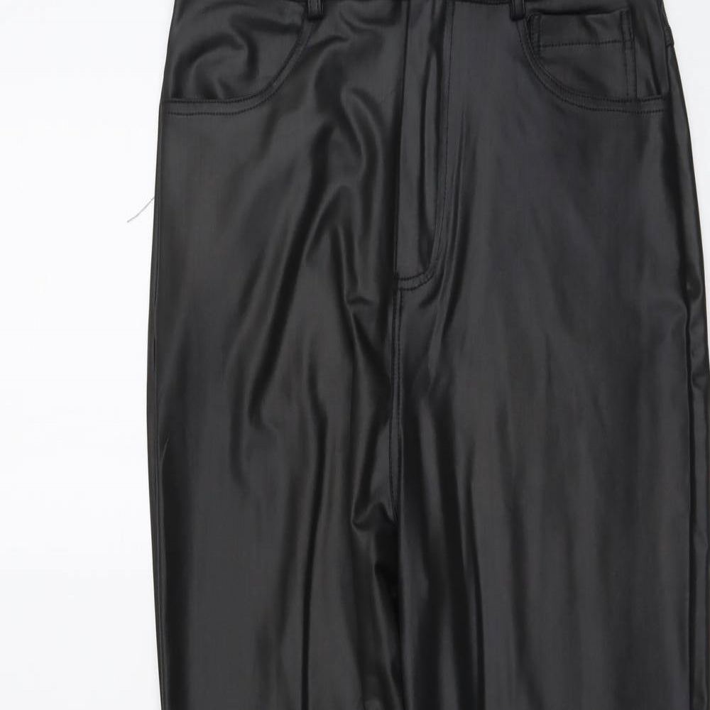 CBR Womens Black Cotton Trousers Size M L26 in Regular Button - Faux Leather