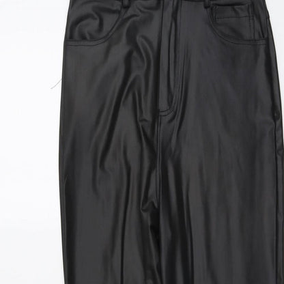 CBR Womens Black Cotton Trousers Size M L26 in Regular Button - Faux Leather