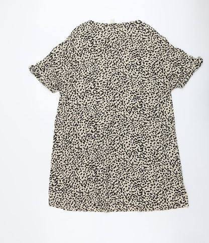 H&M Womens Beige Animal Print Viscose A-Line Size 10 Round Neck Pullover - Leopard Pattern