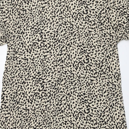 H&M Womens Beige Animal Print Viscose A-Line Size 10 Round Neck Pullover - Leopard Pattern