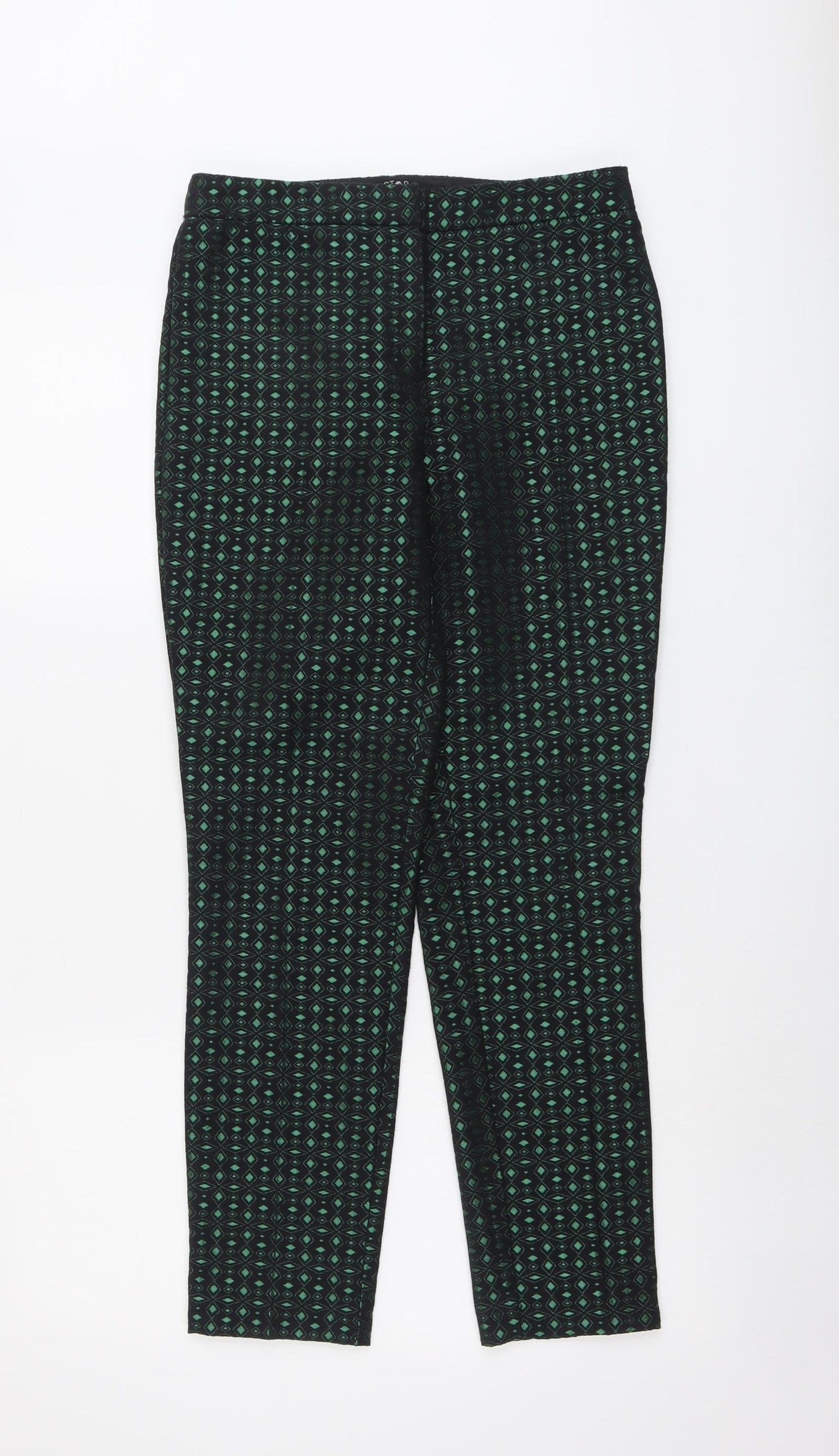 Star By Julien Macdonald Womens Green Geometric Cotton Chino Trousers Size 8 L28 in Regular Button