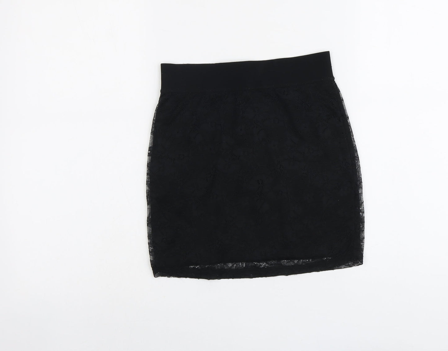 H&M Womens Black Geometric Polyamide A-Line Skirt Size 8