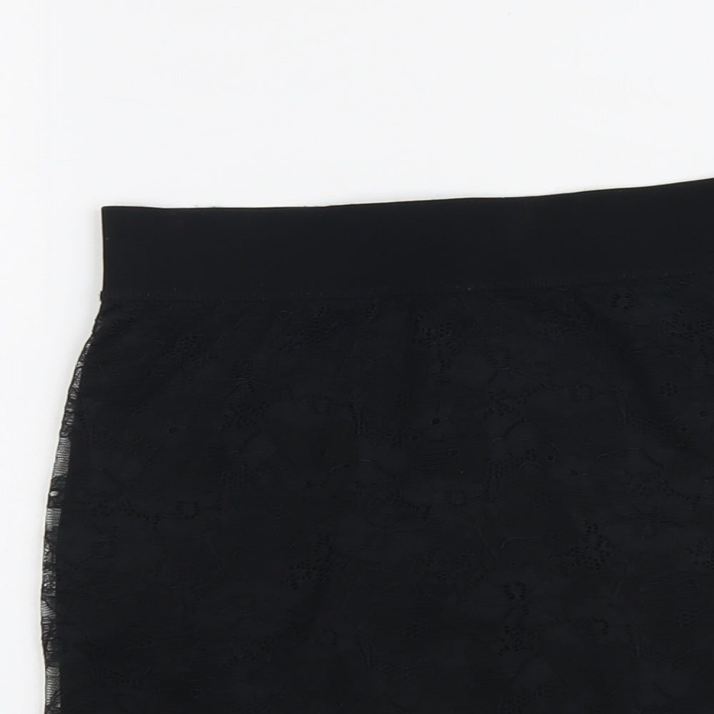 H&M Womens Black Geometric Polyamide A-Line Skirt Size 8