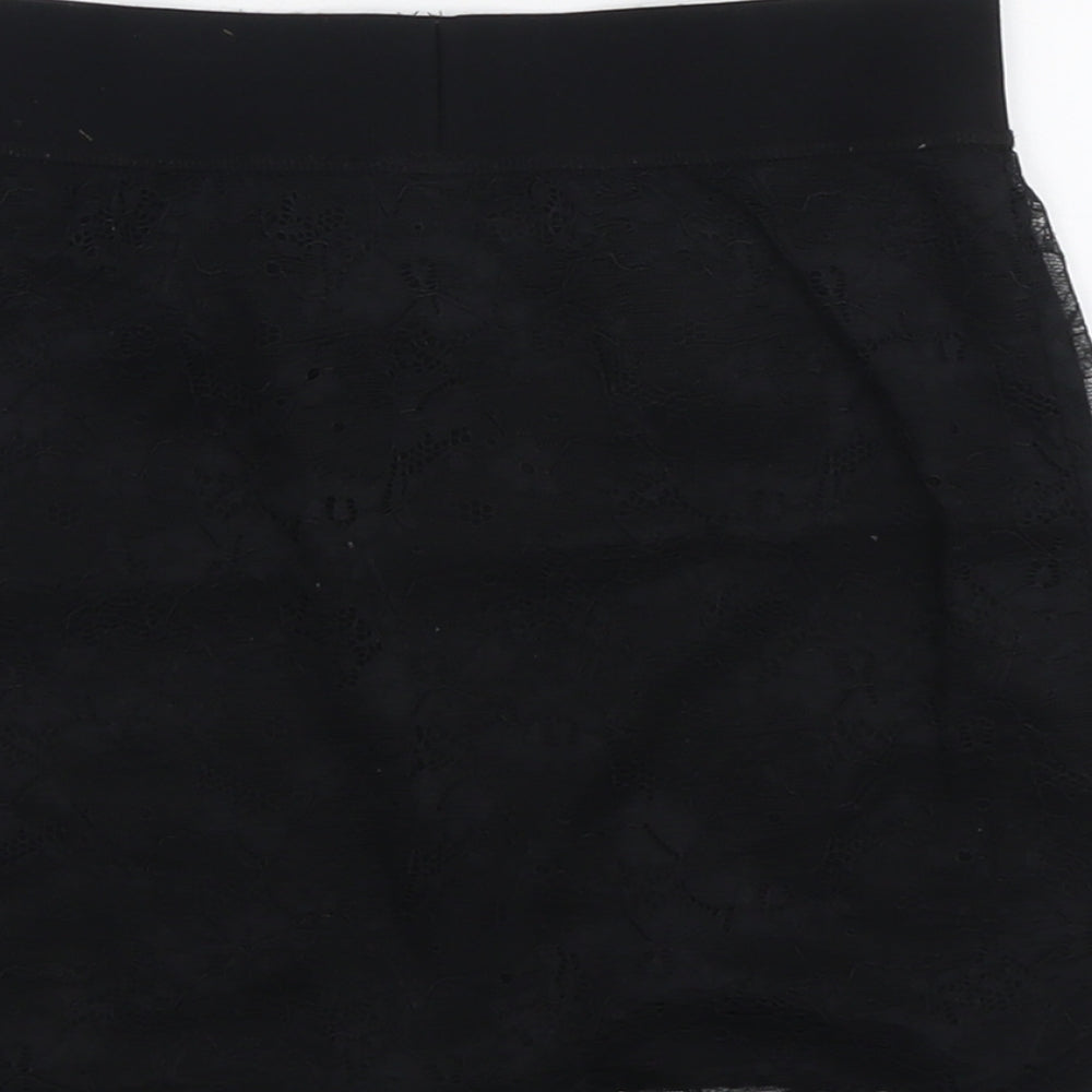 H&M Womens Black Geometric Polyamide A-Line Skirt Size 8