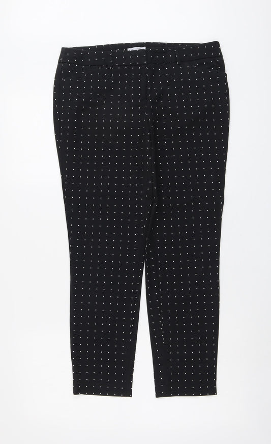 Katherine Barclay Womens Black Geometric Cotton Chino Trousers Size 12 L26 in Regular Button