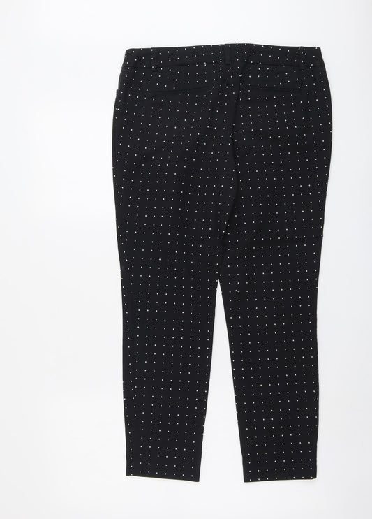 Katherine Barclay Womens Black Geometric Cotton Chino Trousers Size 12 L26 in Regular Button