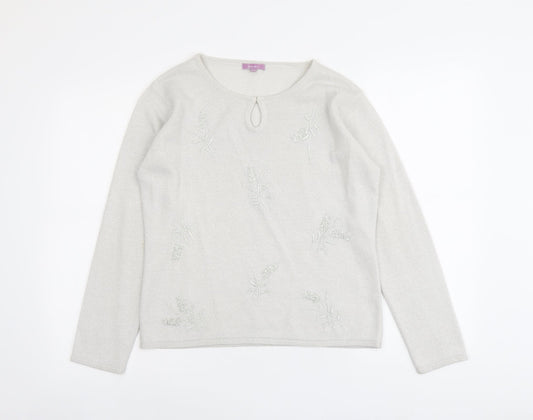 Alibi Womens Grey Round Neck Acrylic Pullover Jumper Size 10