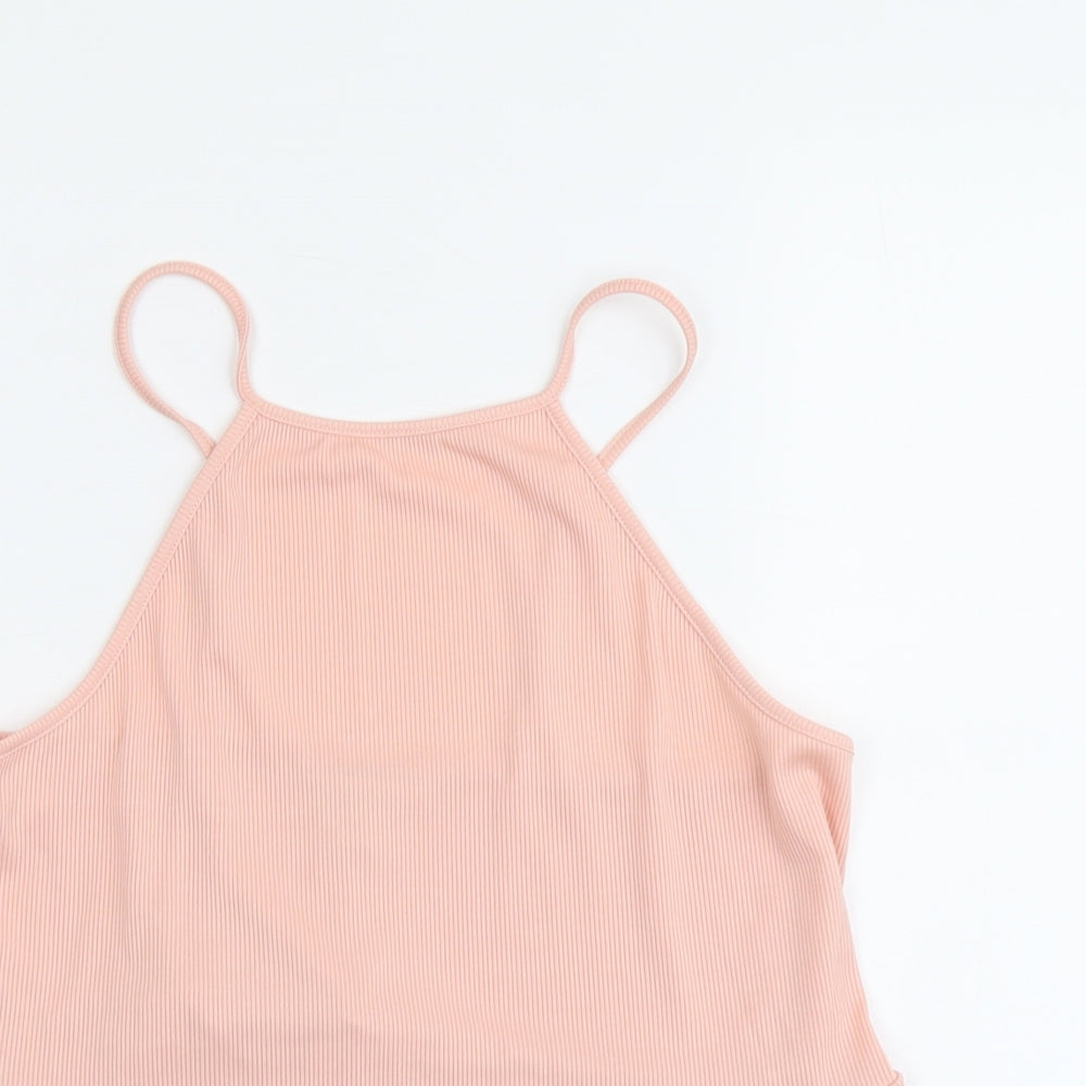 Miss Selfridge Womens Pink Polyester Basic Tank Size 12 Square Neck