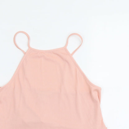 Miss Selfridge Womens Pink Polyester Basic Tank Size 12 Square Neck