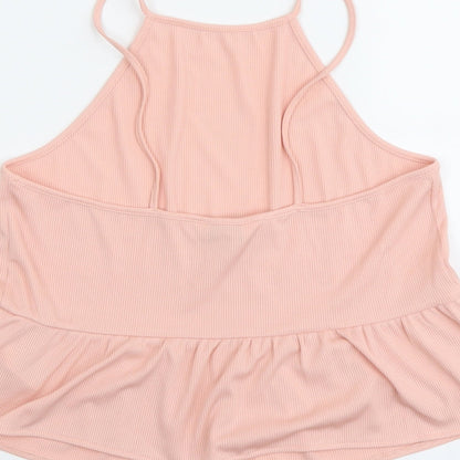 Miss Selfridge Womens Pink Polyester Basic Tank Size 12 Square Neck