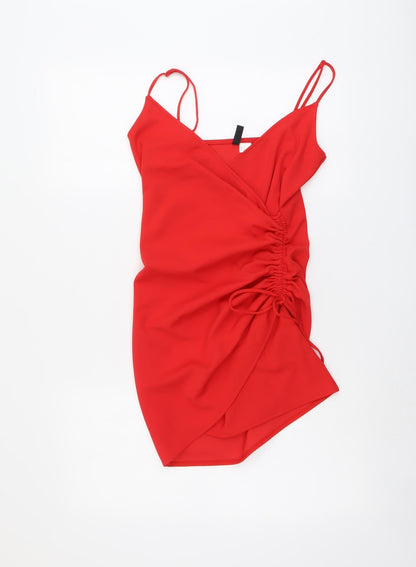H&M Womens Red Polyester Bodycon Size 8 V-Neck Pullover