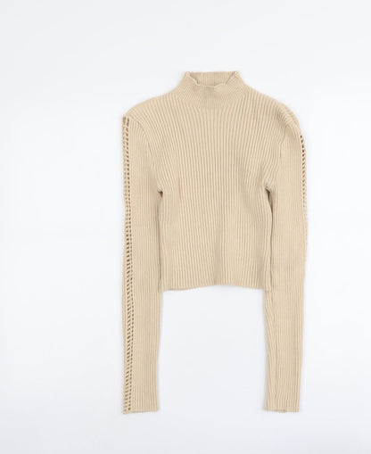 PRETTYLITTLETHING Womens Beige High Neck Viscose Pullover Jumper Size L
