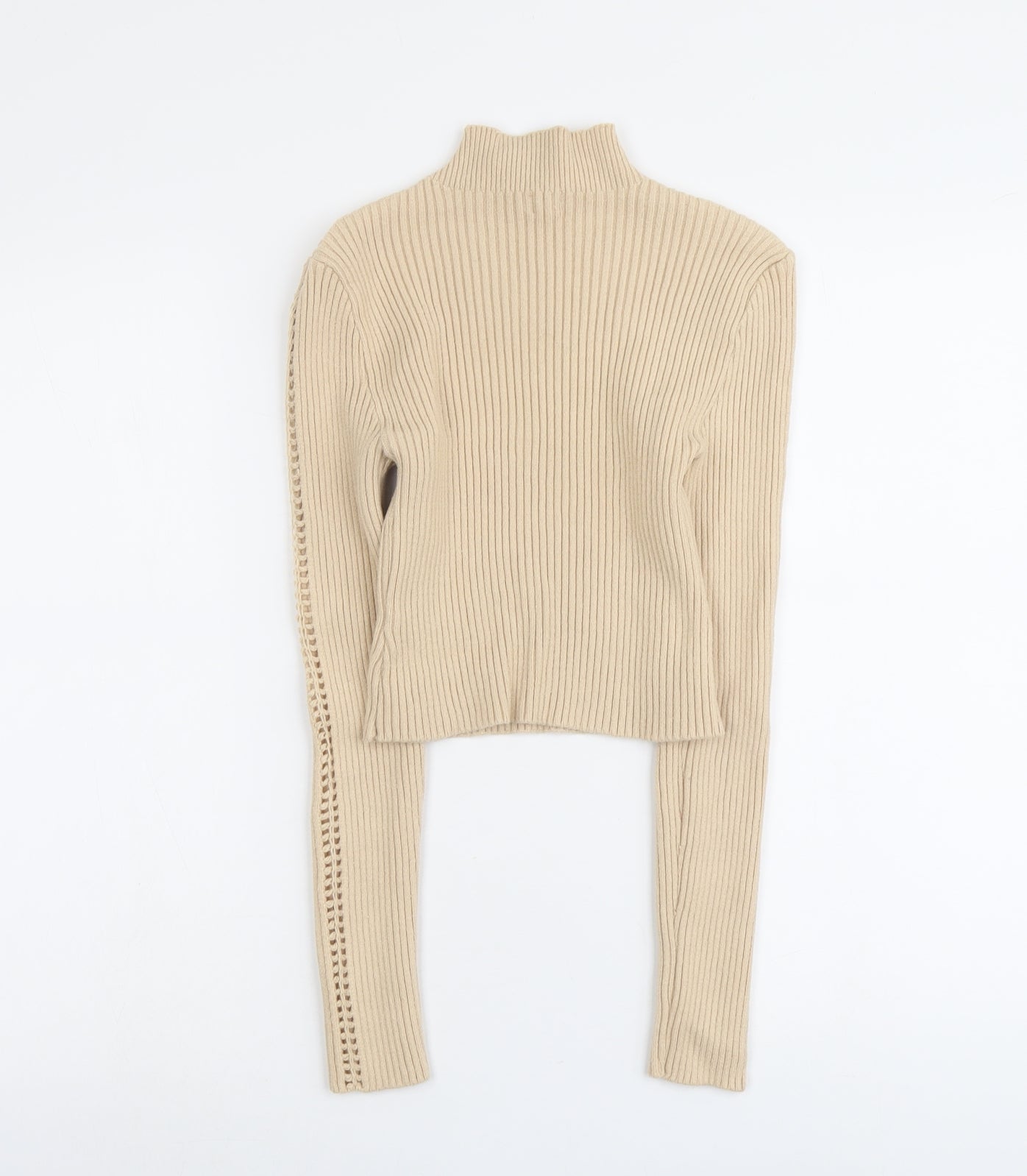 PRETTYLITTLETHING Womens Beige High Neck Viscose Pullover Jumper Size L
