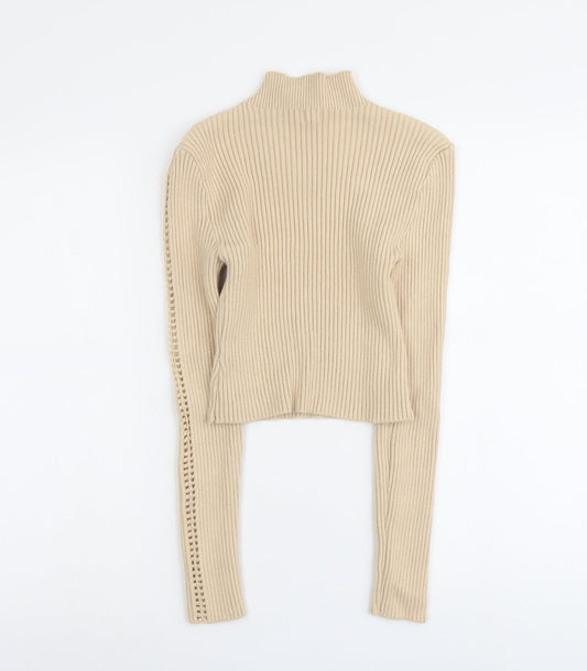 PRETTYLITTLETHING Womens Beige High Neck Viscose Pullover Jumper Size L