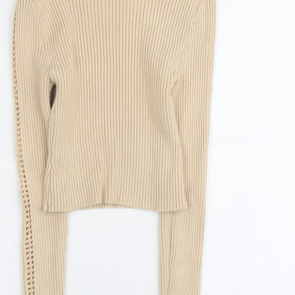 PRETTYLITTLETHING Womens Beige High Neck Viscose Pullover Jumper Size L