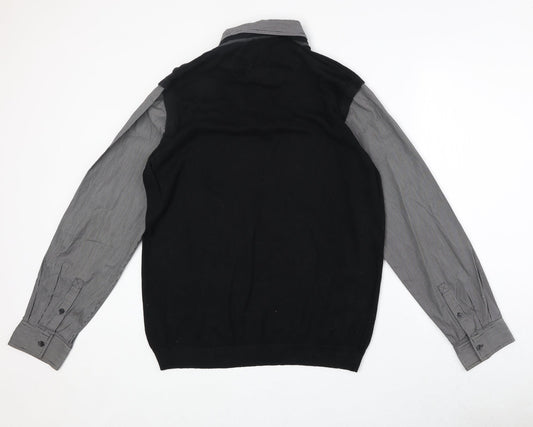 NEXT Mens Black Collared Acrylic Pullover Jumper Size L Long Sleeve