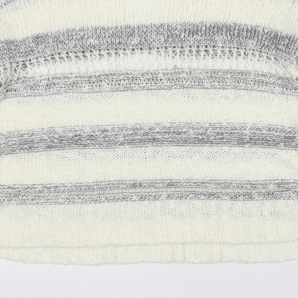 Storia Womens Ivory V-Neck Striped Acrylic Pullover Jumper Size S