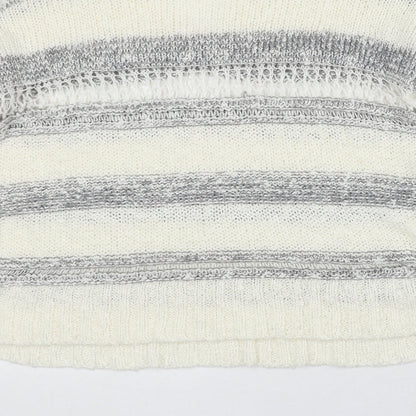 Storia Womens Ivory V-Neck Striped Acrylic Pullover Jumper Size S