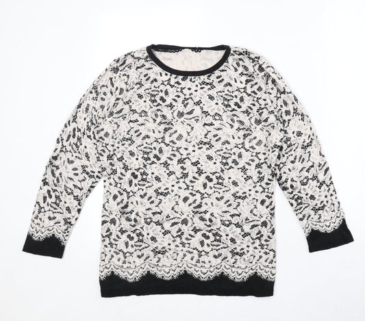 Coast Womens White Round Neck Floral Cotton Pullover Jumper Size S