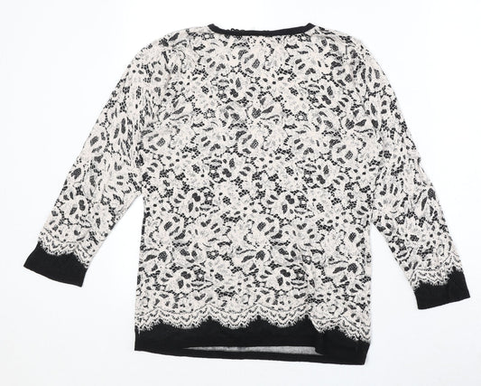 Coast Womens White Round Neck Floral Cotton Pullover Jumper Size S