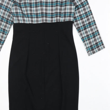 Nice forever Womens Black Plaid Polyester A-Line Size 6 Collared Zip