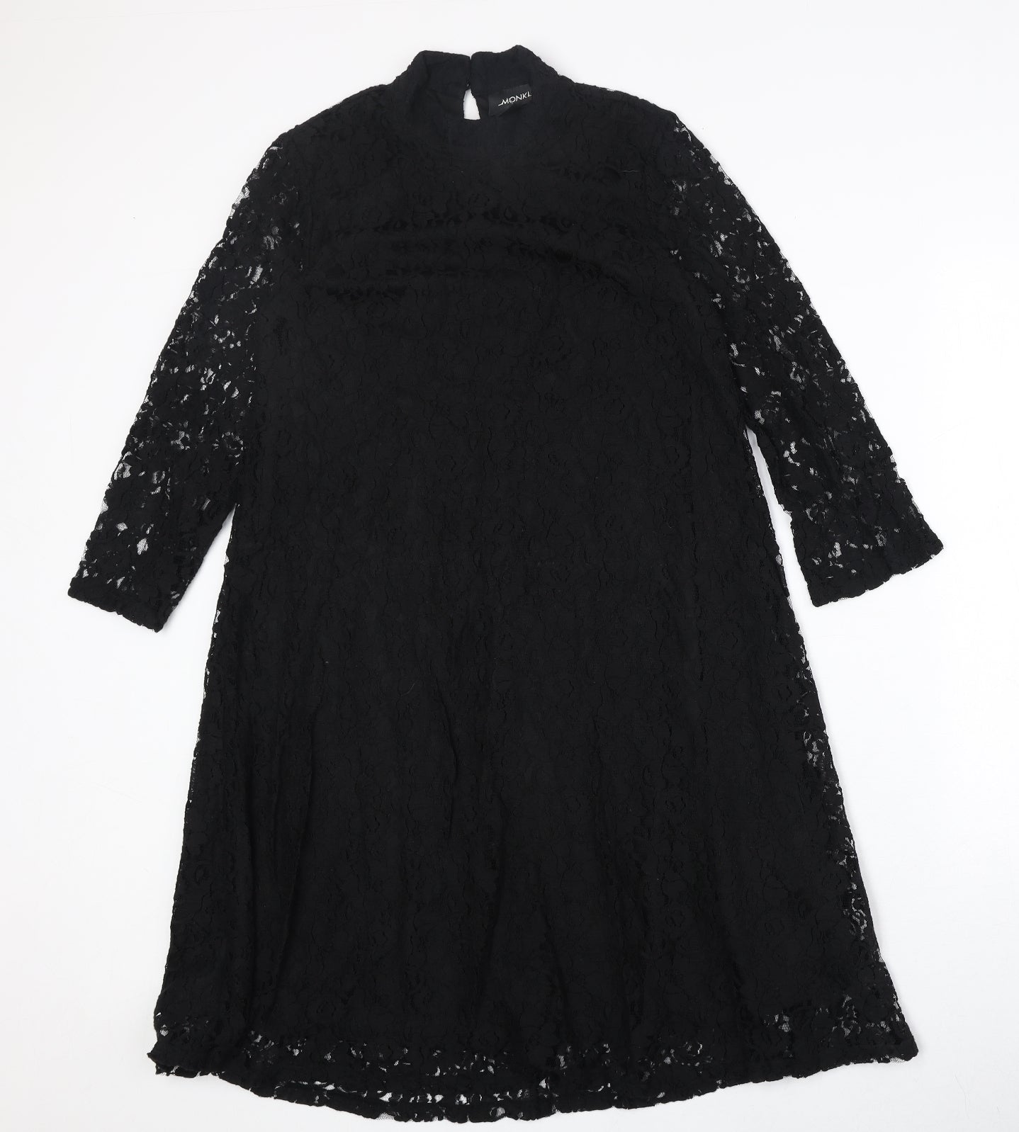 Monki Womens Black Floral Cotton Trapeze & Swing Size XS Round Neck Button