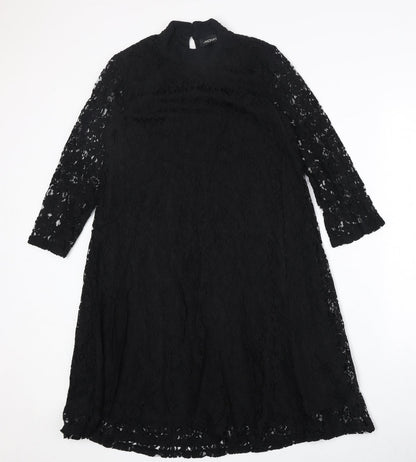 Monki Womens Black Floral Cotton Trapeze & Swing Size XS Round Neck Button