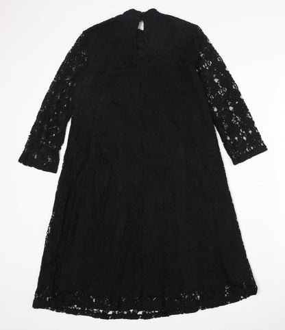 Monki Womens Black Floral Cotton Trapeze & Swing Size XS Round Neck Button