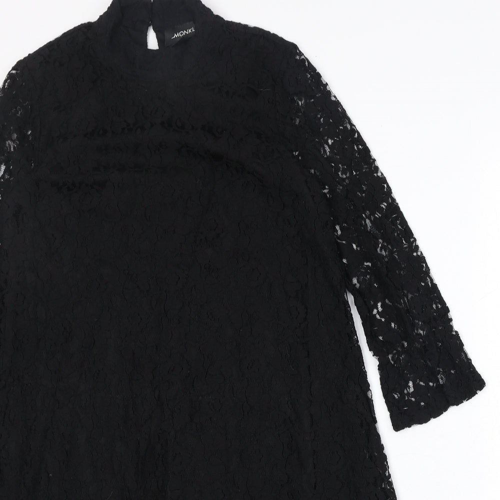 Monki Womens Black Floral Cotton Trapeze & Swing Size XS Round Neck Button